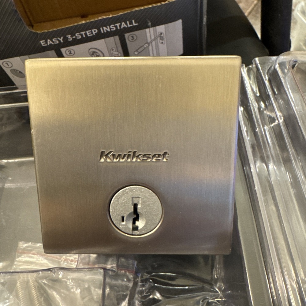 Kwikset Downtown Square Single Cylinder‎ Deadbolt Satin Nickel 92580-018